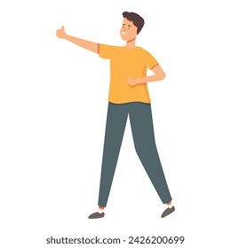 Pulgar hacia arriba icono ganador vector de dibujos animados. Chico líder. Office champion