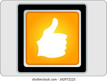 thumb up yellow square web icon on grey background