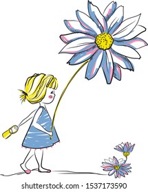 Thumbelina Little girl with flower vector illustration