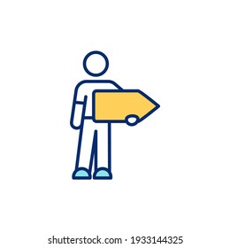 Thumbing RGB color icon. Hitching. Free rides from passing vehicles. Soliciting ride by standing at road edge. Fastest option for destination reaching. Auto-stop. Isolated vector illustration