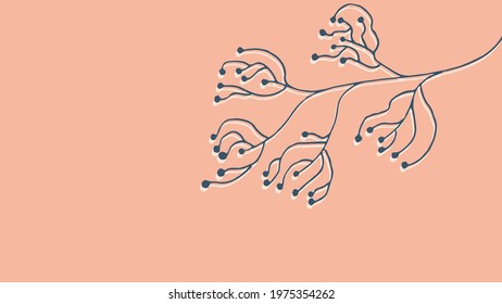 Thumbnail background with hand-drawn leaves in beige, pink and blue colors