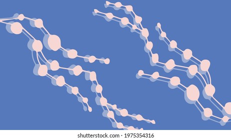 Thumbnail background with hand-drawn leaves in blue and white colors