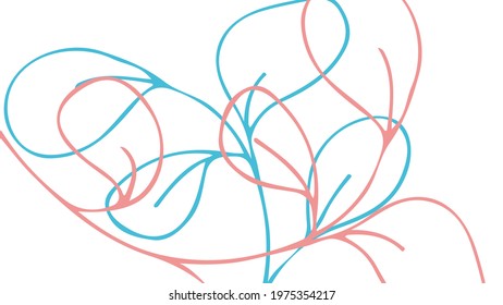 Thumbnail background with hand-drawn leaves in pink, blue and white colors