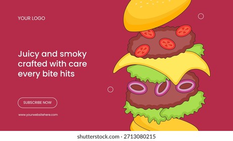 Thumbnail Burger Time Flat Cartoon Hand Drawn Illustration Background