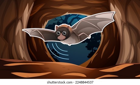 Thumbnail design with a bat in dark cave illustration