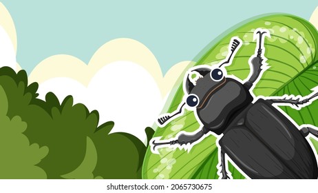 Thumbnail design with beetle on a leaf illustration