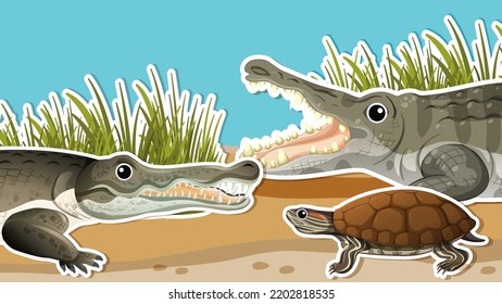 Thumbnail design with crocodile and turtle illustration