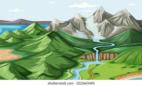 Thumbnail design with mountain landscape illustration