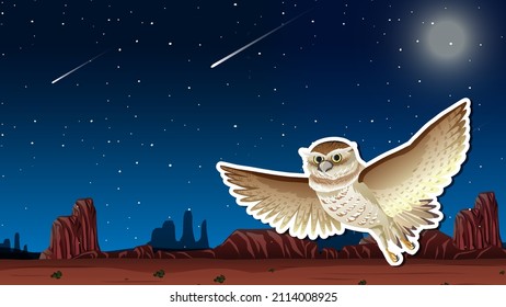 Thumbnail Design with owl flying at desert illustration