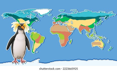 Thumbnail design with penguin on world map illustration
