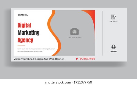 Thumbnail design for your videography. Video thumbnail and web banner template for digital marketing live workshop. Video cover photos for social media