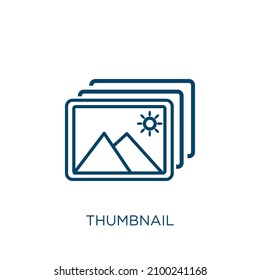 thumbnail icon. Thin linear thumbnail outline icon isolated on white background. Line vector thumbnail sign, symbol for web and mobile