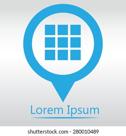 Thumbnails grid icon. icon map pin.