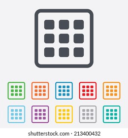 Thumbnails grid sign icon. Gallery view option symbol. Round squares buttons with frame. Vector