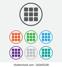 Thumbnails grid sign icon. Gallery view option symbol. Round buttons with frame. Vector illustration.