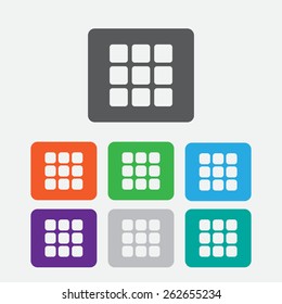 Thumbnails grid sign icon. Gallery view option symbol. Round squares buttons. Vector illustration.