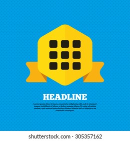Thumbnails grid sign icon. Gallery view option symbol. Yellow label tag. Circles seamless pattern on back. Vector