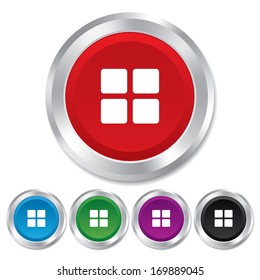 Thumbnails sign icon. Gallery view option symbol. Round metallic buttons. Vector