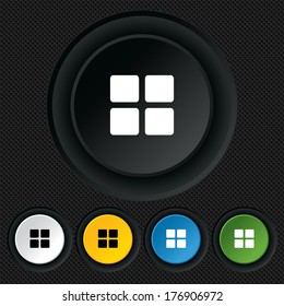 Thumbnails sign icon. Gallery view option symbol. Round colourful buttons on black texture. Vector