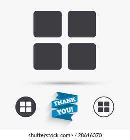 Thumbnails sign icon. Gallery view option symbol. Flat icons. Buttons with icons. Thank you ribbon. Vector