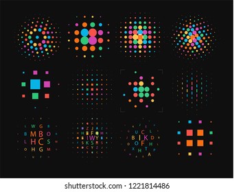 Thumbprint, fingerprint scanner icon set. Retinal scan symbol. Biometric security system symbol. Safe entrance sign. Human identification tech. Abstract colored collection of icons. Vectors.