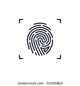 Thumbprint In Frame Vector Icon. Fingerprint Authentication For Secure.