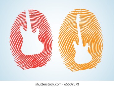 A thumbprint with the guitar icon on it .. depicting a Music-Lover, musician or Guitarist.