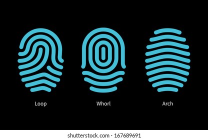 Thumbprint types on black background. Vector illustration.