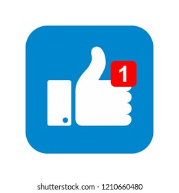 Thumbs up 1 like social network, icon with new appreciation number symbol. Vector illustration.