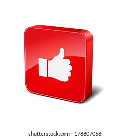 Thumbs Up 3d Rounded Corner Red Vector Icon Button