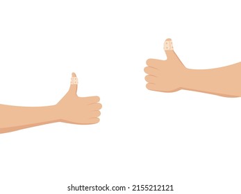 Thumbs up with an adhesive bandage. Positive gesture