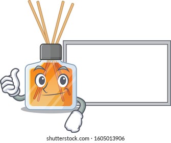 Thumbs up of air freshener sticks cartoon design with board