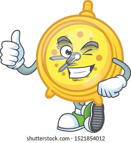 Thumbs up alarm clock cartoon character with mascot