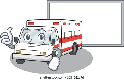 Thumbs up of ambulance cartoon design with board