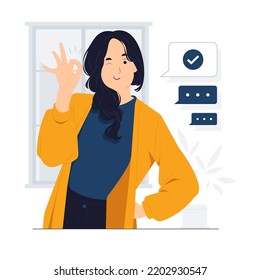 Thumbs up with Approved gesture and Ok sign concept illustration