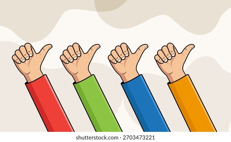 Pulgares hacia arriba con los brazos en varios colores