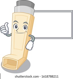 Thumbs up of asthma inhaler cartoon design with board