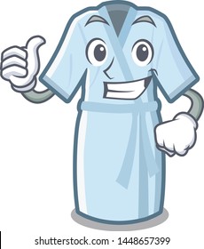 Thumbs up bathrobe is placed above mascot table