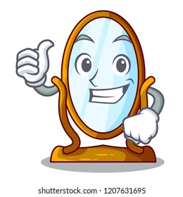 Thumbs up big cartoon mirror in wooden frame