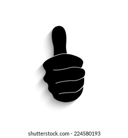 thumbs up - black vector icon with shadow