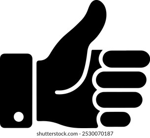 Thumbs up black and white flat icon.
