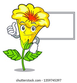 Thumbs up with board allamanda flower in the shape cartoon