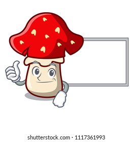 Thumbs up with board amanita mushroom character cartoon