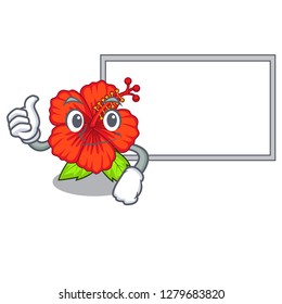 Thumbs up with board ambilcus flower in form cute cartoon