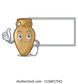 Thumbs up with board amphora character cartoon style