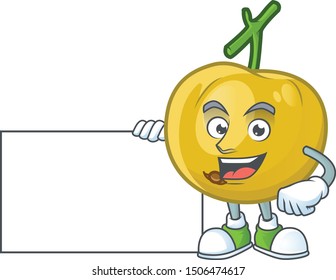 Thumbs up with board araza fruit design character for cartoon mascot