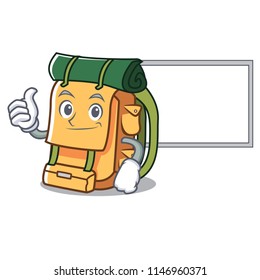 Thumbs up with board backpack character cartoon style