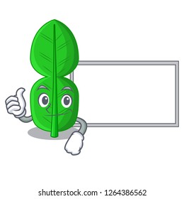 Thumbs up with board bergamot lime leaf isolated on mascot