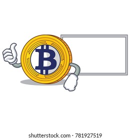 Thumbs up with board Bitcoin Gold character cartoon