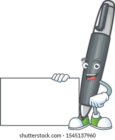 Thumbs up with board black ballpoint of bolpoin icon character.